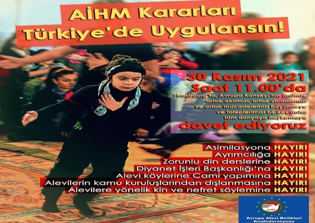 AİHM kararının uygulaması için Aleviler, 30 Kasım 2021 tarihinde Avrupa Konseyi ‘nin önünde olacak 