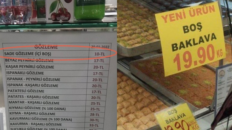 Artan hayat pahalılığına karşı boş tost, boş baklavadan sonra boş gözleme…