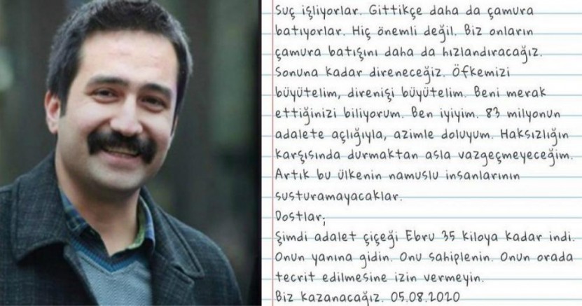 Aytaç Ünsal, tutulduğu Kanuni Sultan Süleyman Eğitim Araştırma Hastanesi’nden not gönderdi
