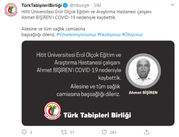 Bir sağlık çalışanı daha yaşamını yitirdi