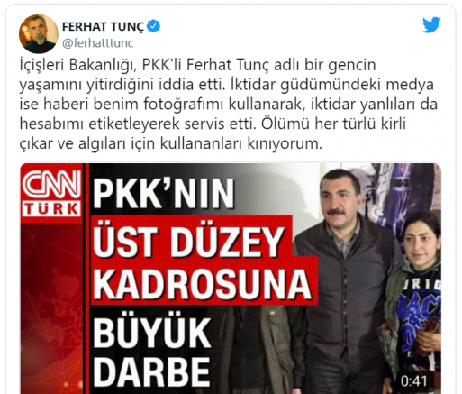 CNN Türk 'PKK'lı Ferhat Tunç' diyerek sanatçı Ferhat Tunç'un fotoğrafını kullandı