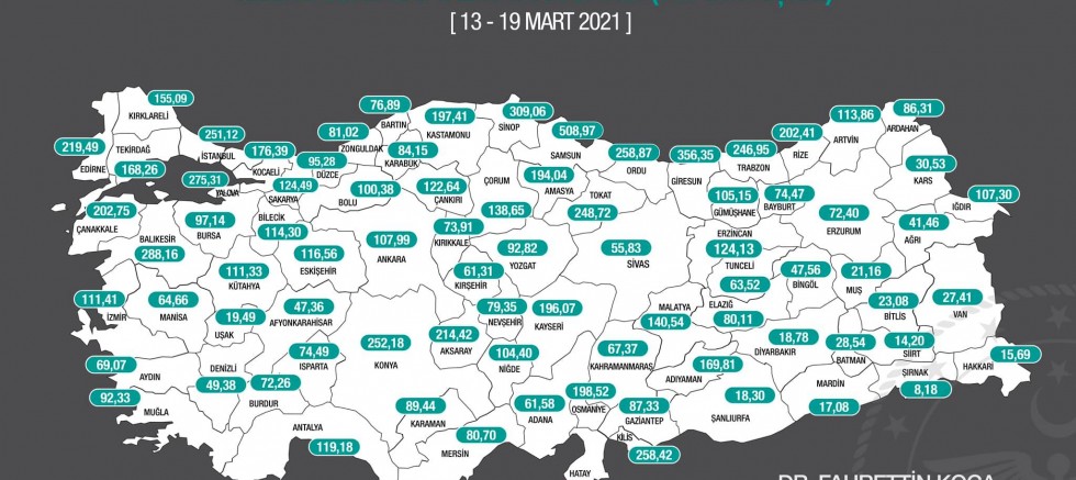İllere göre haftalık vaka haritası açıklandı