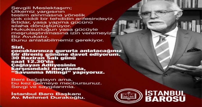 İstanbul Barosu'ndan 'Savunma Mitingi' çağrısı