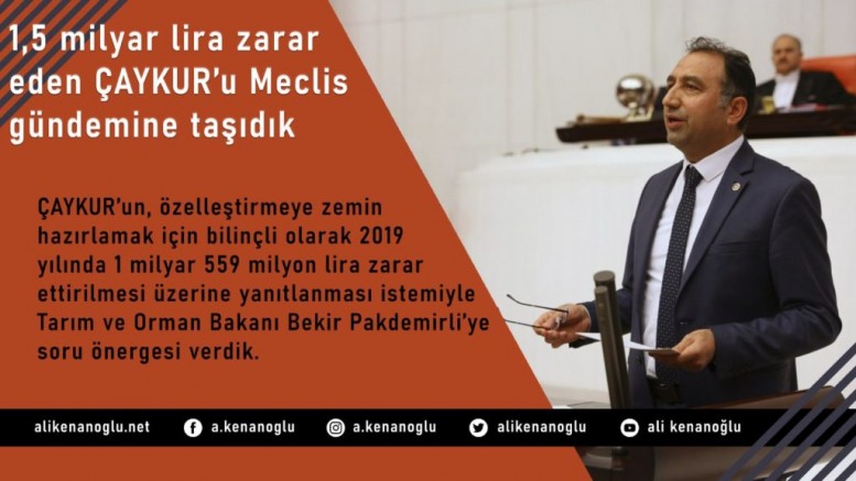 Kenanoğlu, 1,5 Milyar Lira Zarar Eden ÇAYKUR’u Meclis Gündemine Taşıdı