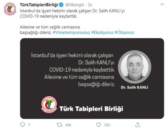 Koronavirüsten bir doktor daha yaşamını yitirdi