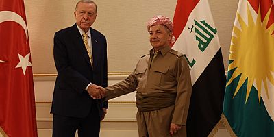 Kürdistan Cumhurbaşkanı Barzani Cumhurbaşkanı Erdoğan'ı Erbil'de ağırladı