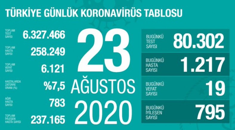 Türkiye'de koronavirüs nedeniyle 19 yurttaşın daha yaşamını yitirdiğini açıkladı