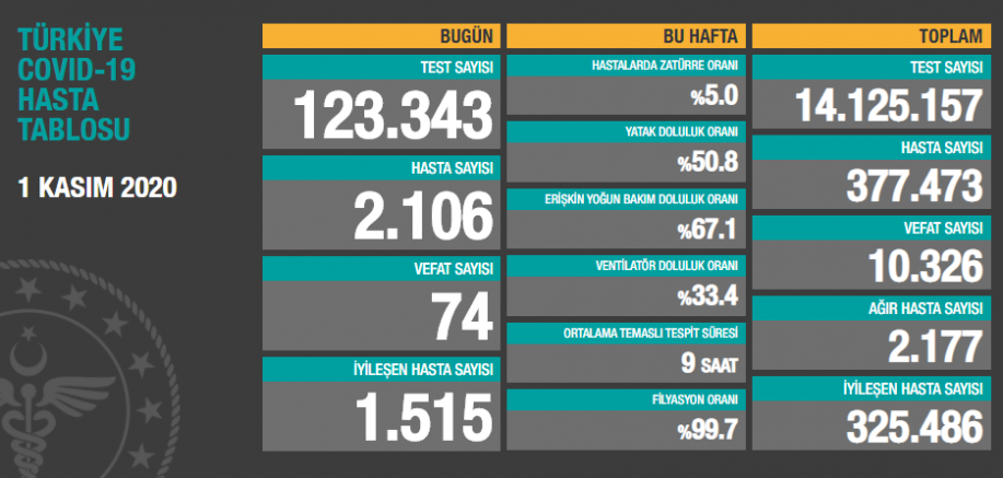 Türkiye'de son 24 saate  koronavirüsten 74 kişi daha yaşamını yitirdi 