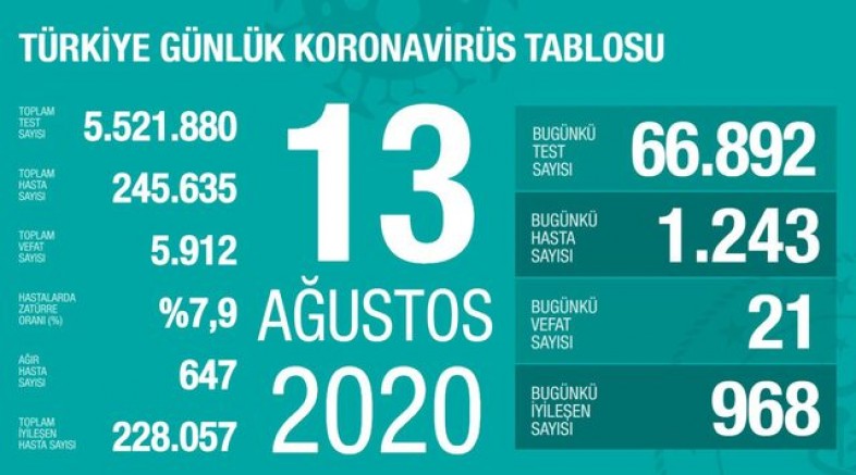 Türkiye'de son 24 saatte 21 kişi daha koronavirüsten hayatını kaybetti