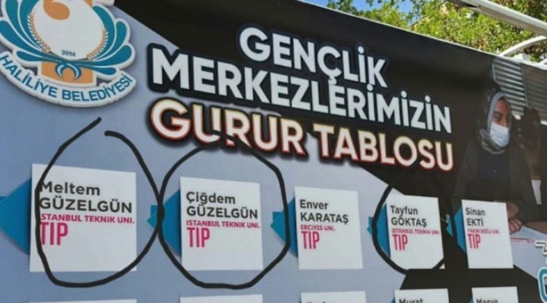 Urfa’nın AKP’li Haliliye Belediyesi 'Gurur Tablosu' diye paylaştığı afişte öğrencileri olmayan bölüme yerleştirdi!